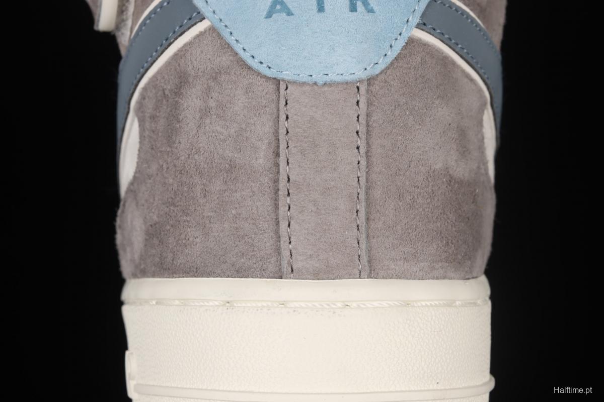 NIKE Air Force 1x 07 Mid light gray and blue suede medium top casual board shoes AL6896-559