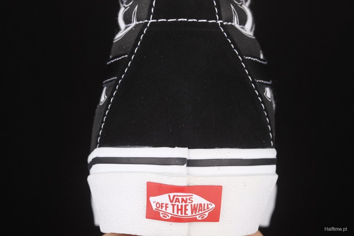 Vans Sk8-Hi black and white flame high top casual board shoes VN0A32QGK681