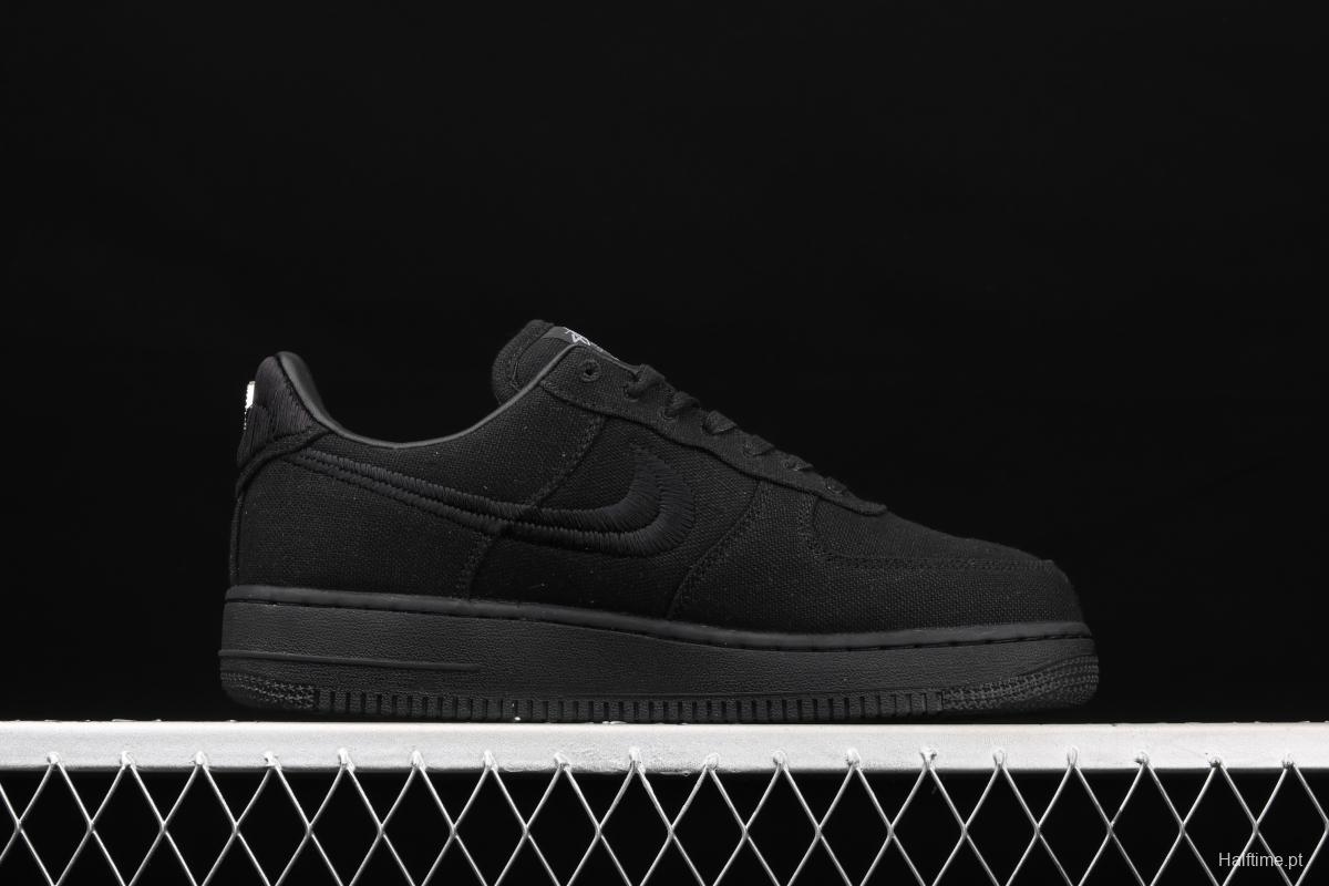 Stussy x NIKE Air Force 1 Low Black Cool Air Force low side black linen electric embroidered hook low upper board shoes CZ9084-001