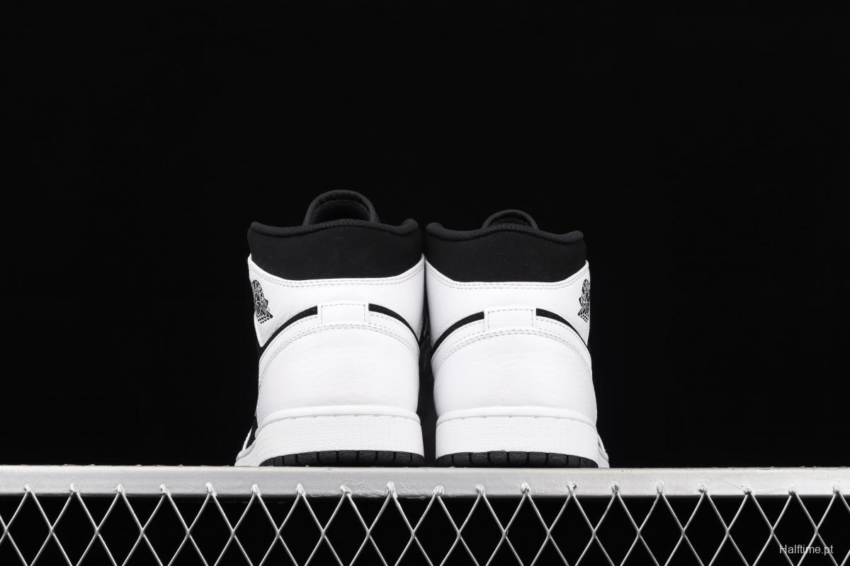 Air Jordan 1 Mid black and white panda basketball shoes 554724-113