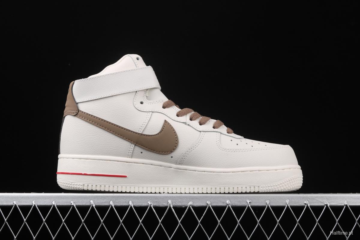 NIKE Air Force 1 Mid milky white light brown hook high-top casual board shoes 808788-995