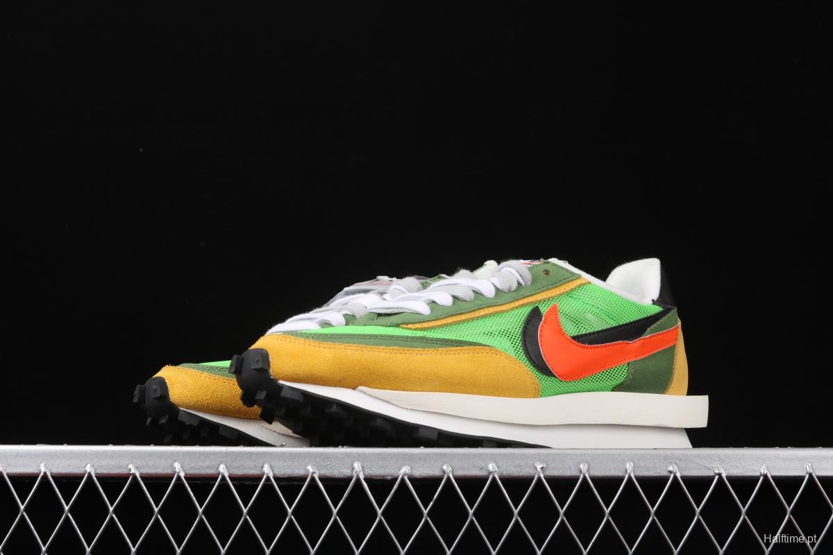 Sacai x NIKE LVD Waffle Daybreak co-signed catwalk style net gauze leather splicing double hook Swoosh running shoes BV0073-300