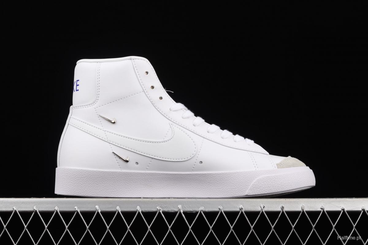 NIKE Blazer Mid'77 SE Chrome Luxe White, Blue and Silver Trail Blazers High Top Leisure Board shoes CZ4627-100