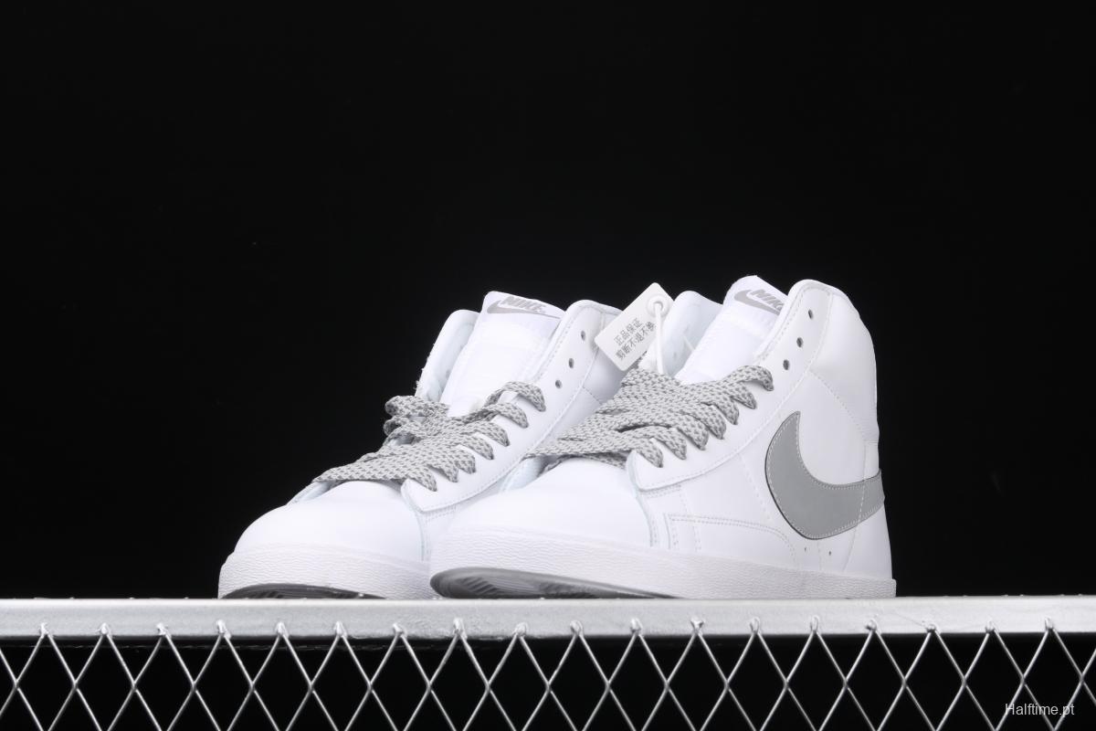 NIKE Blazer Retro Trail Blazers 3M reflective all-white high-top casual board shoes 845054-106