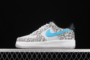 NIKE Air Force 1 Low Leopard gray, white and blue leopard print low-top casual board shoes DDJ6192-001