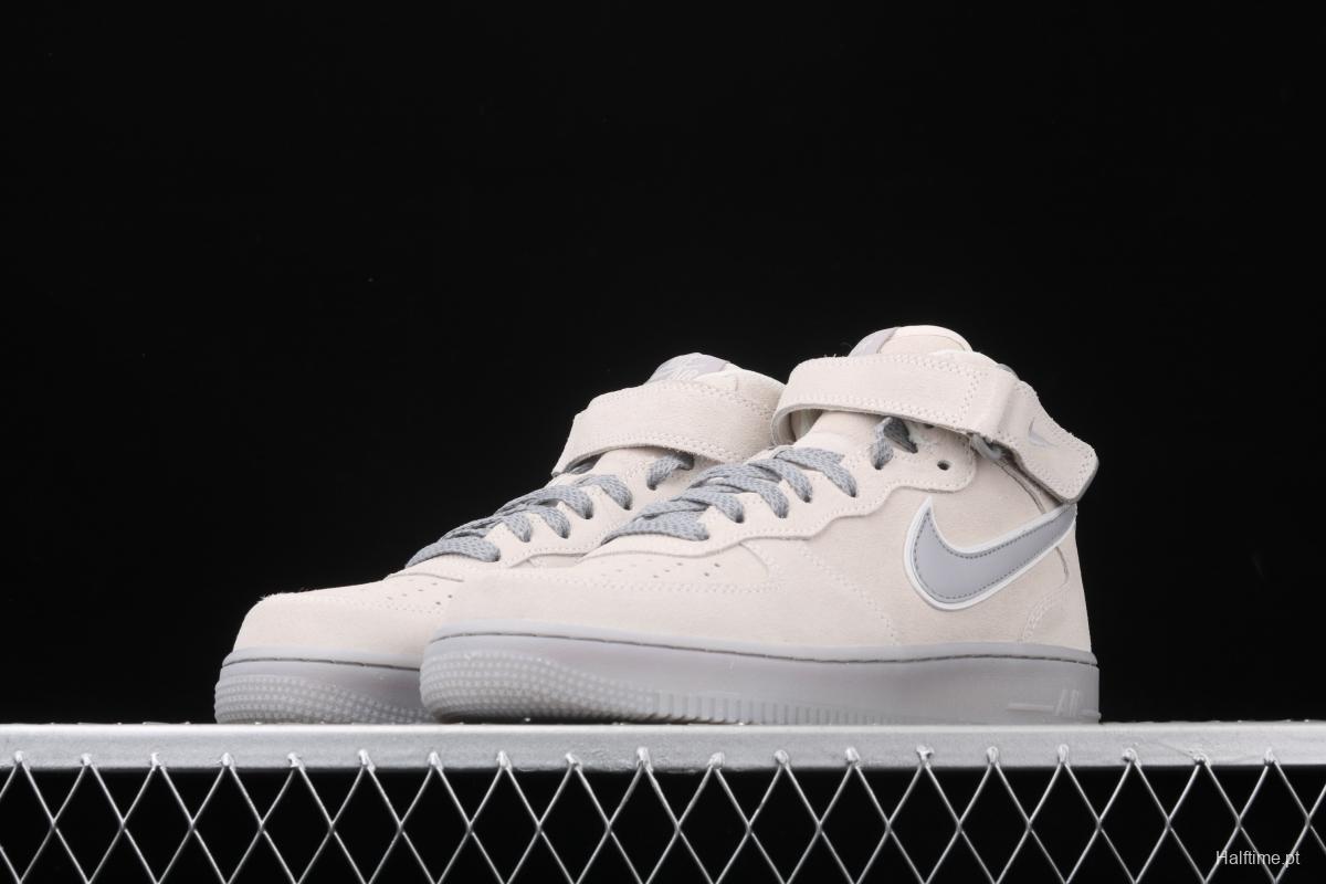 NIKE Air Force 1x 07 Mid air force light blue gray suede 3m reflective Zhongbang leisure board shoes 315123-002