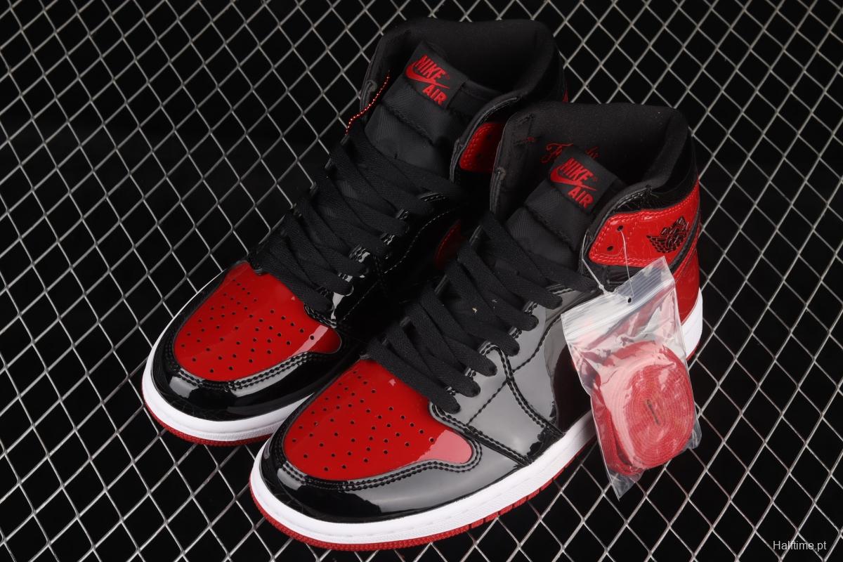 Air Jordan 1 High OG Bred Patent lacquered leather black and red high top basketball shoes 555088-063