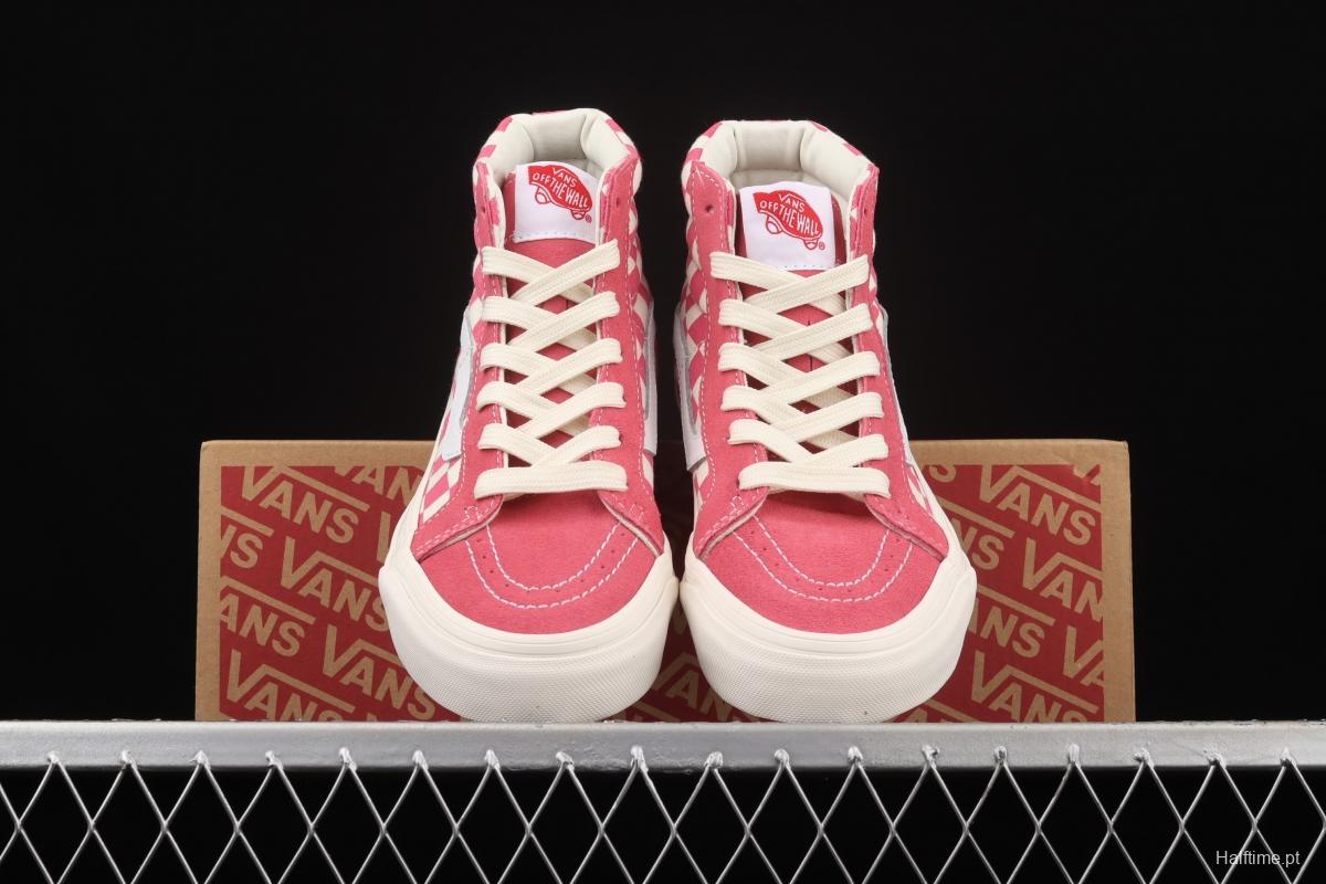 Vans Sk8-Hi Anaheim Pink White Chess Lattice Leisure Board shoes VN0A38GF2U9