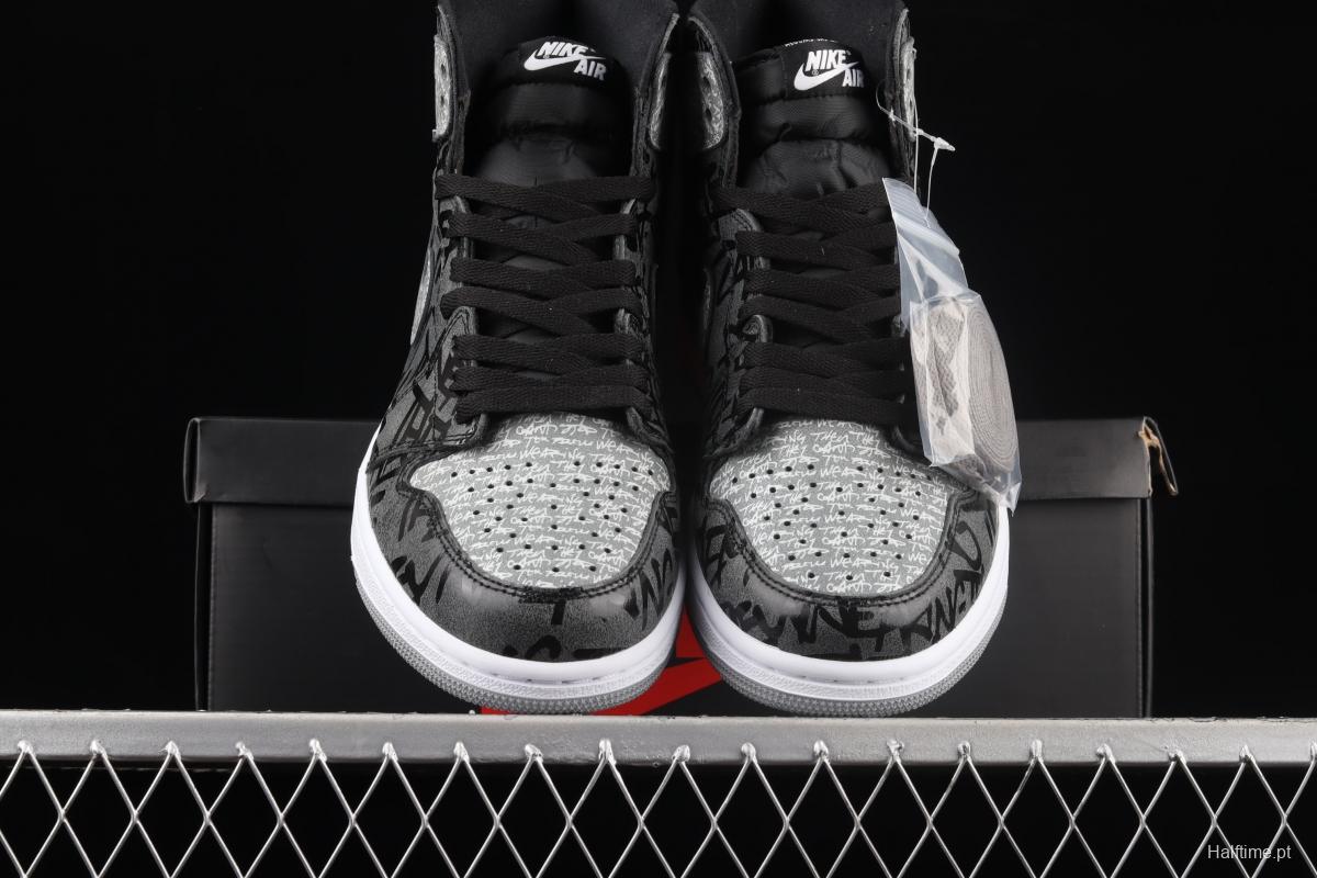 Air Jordan 1 High OG Rebellionaire black gray prohibited to wear Rebel high-top basketball shoes 555088-036