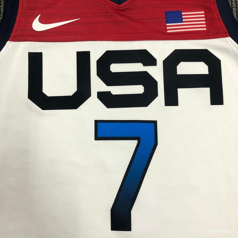 Thai Version Men's Kevin Durant White USA Basketball Player Jersey