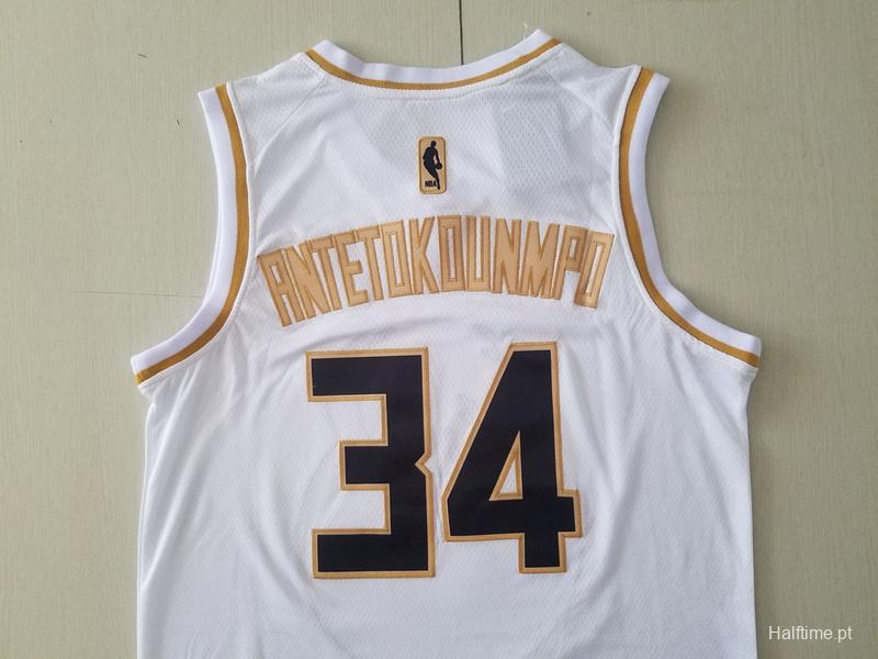 Giannis Antetokounmpo 34 White Golden Edition Jersey