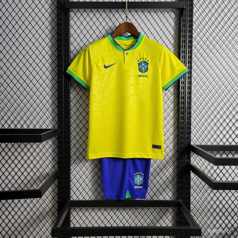 2022 Brazil Home Kids Size 16-28 Soccer Jersey