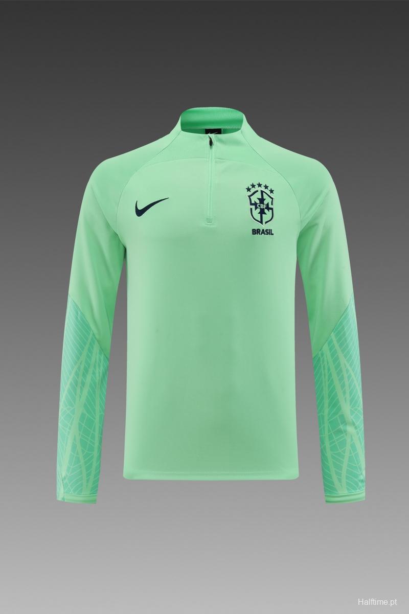 2022 Brazil Green Half Zipper Tracksuit