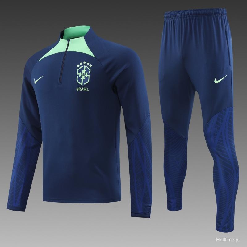 2022 Brazil Navy Half Zipper Tracksuit