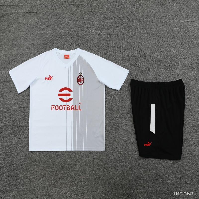 23 24 AC Milan White Grey Short Sleeve+Shorts