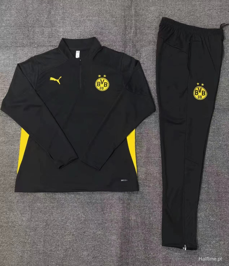 24/25 Kids Borussia Dortmund Black  Half Zipper Jacket+Long Pants