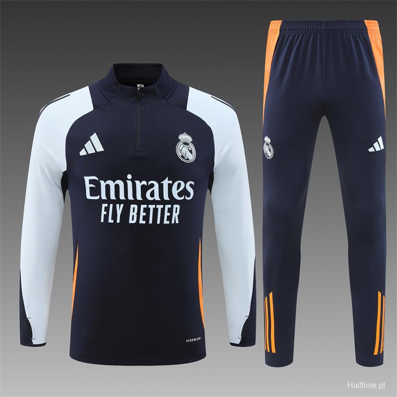 24/25 Real Madrid White/Navy Half Zipper Jacket+Long Pants