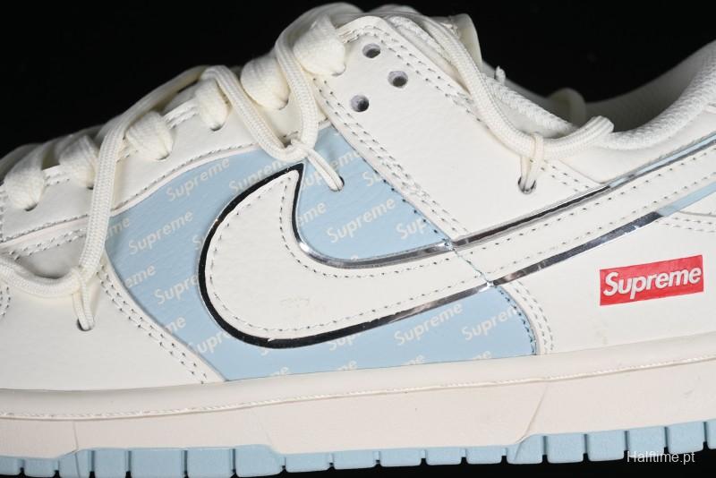 Nike SB Dunk Low Supreme Collaboration - Ice Blue Engraving Anniversary Customized Low-Top Casual Skate Shoes - JJ5688-107
