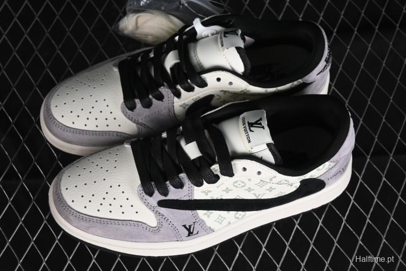 Nike Travis Scott x Fragment Design x Jordan Air Jordan 1 Low OG SP AJ1 LV Grey Black Pig Print Low-top Casual Sneakers - SJ2068-101