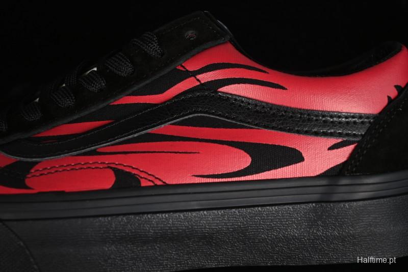 Vans Knu Skool High Street American Retro Canvas Skate Shoes in Black Red - VN0009BCRTU
