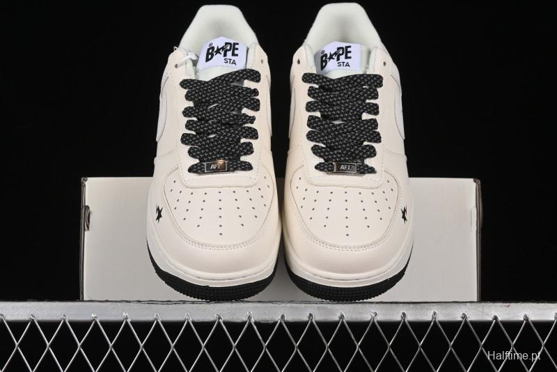 Nike Air Force 1 '07 Low Bape Collaboration - Black Beige Starry Sky Low Top Casual Sneakers - FG6688-103