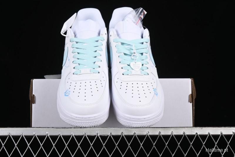 Nike Air Force 1 '07 Low Anime LOVE Series White Blue Spray Paint Casual Sneakers - CW2288-111