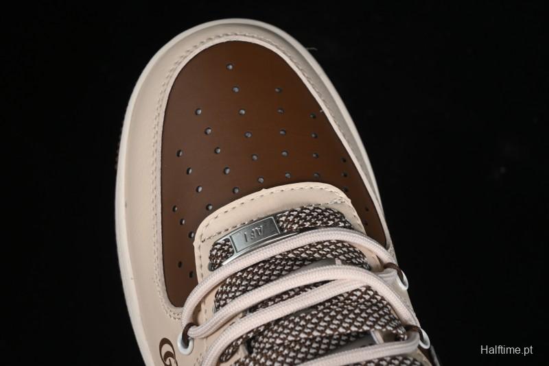 Nike Air Force 1 '07 Low Gucci Collaboration - Brown Coffee Drawstring Low-Top Casual Sneakers - SJ1198-400