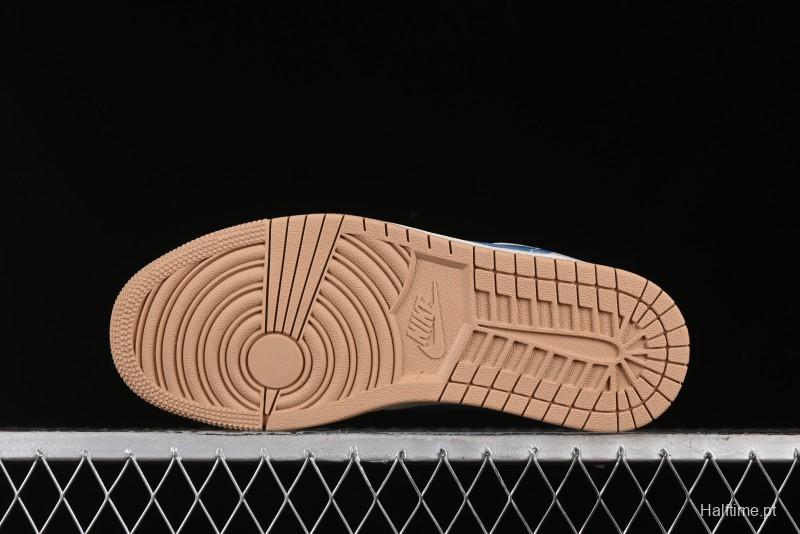 Nike Air Jordan 1 Low Supreme Collaboration - Retro Basketball Shoes in Blue and Gum Sole - SJ9950-022