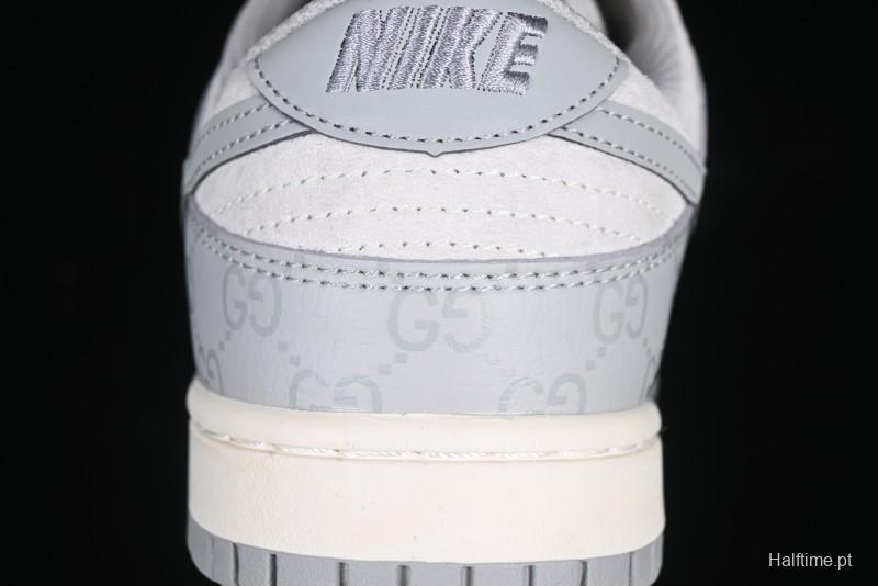 Nike SB Dunk Low Gucci Collaboration Dark Pattern Grey Swoosh Anniversary Custom Low-Top Casual Skate Shoes - DM6868-013