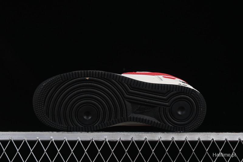 Nike Air Force 1 '07 Low Stussy Collaboration Black Stitch Red Swoosh Casual Sneakers - XS1958-518