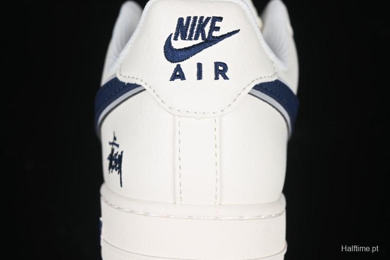 Nike Air Force 1 '07 Low Stussy Collaboration - Navy Blue & Off-White Low-Top Casual Sneakers - XZ3328-568