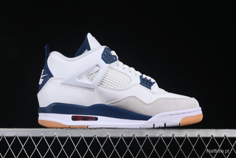 Nike SB x Air Jordan 4 Retro "Navy" White Blue Basketball Shoes - DR5415-100