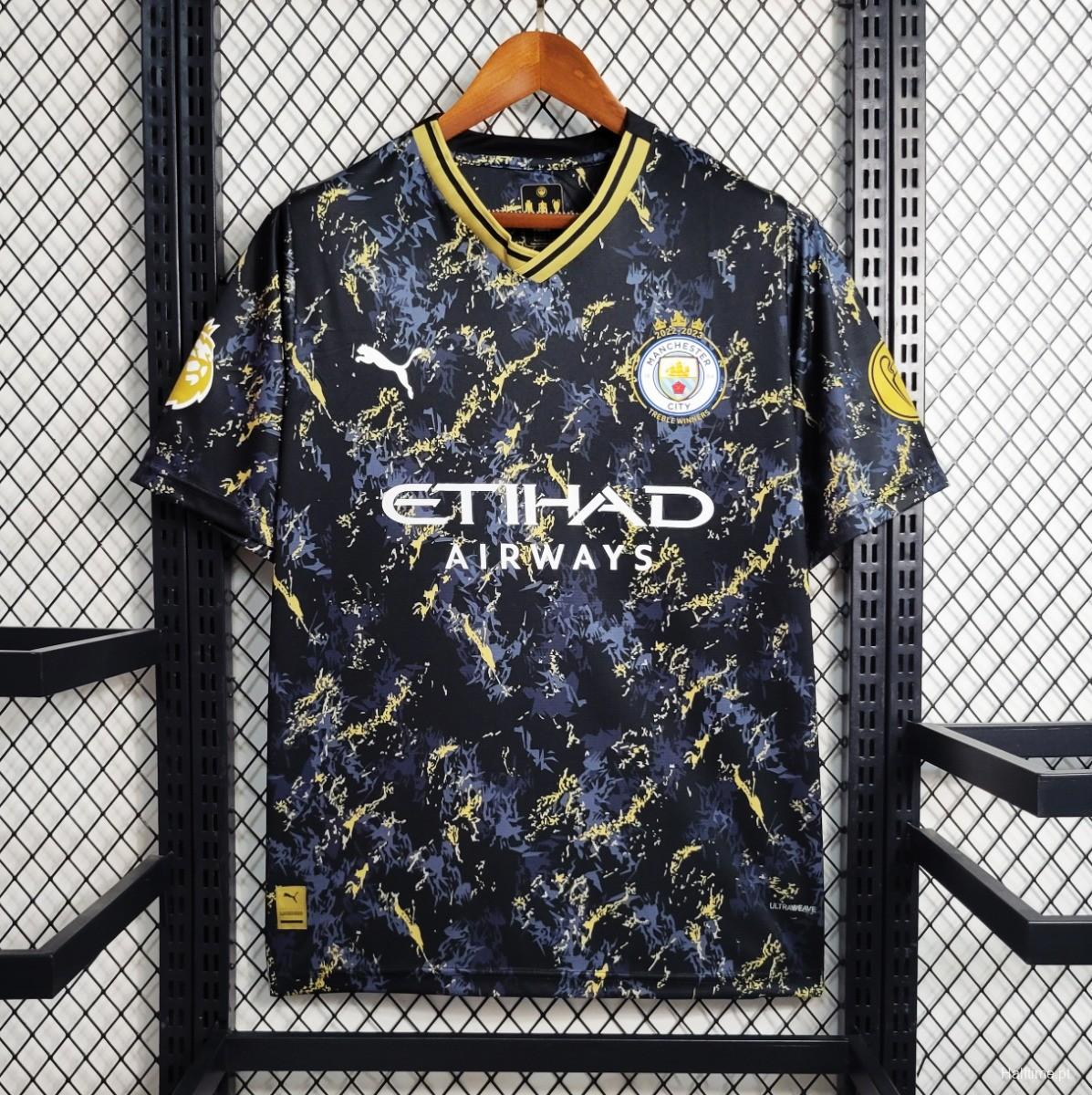 23/24 Manchester City Black Gold Special Edition Jersey With Full Patch